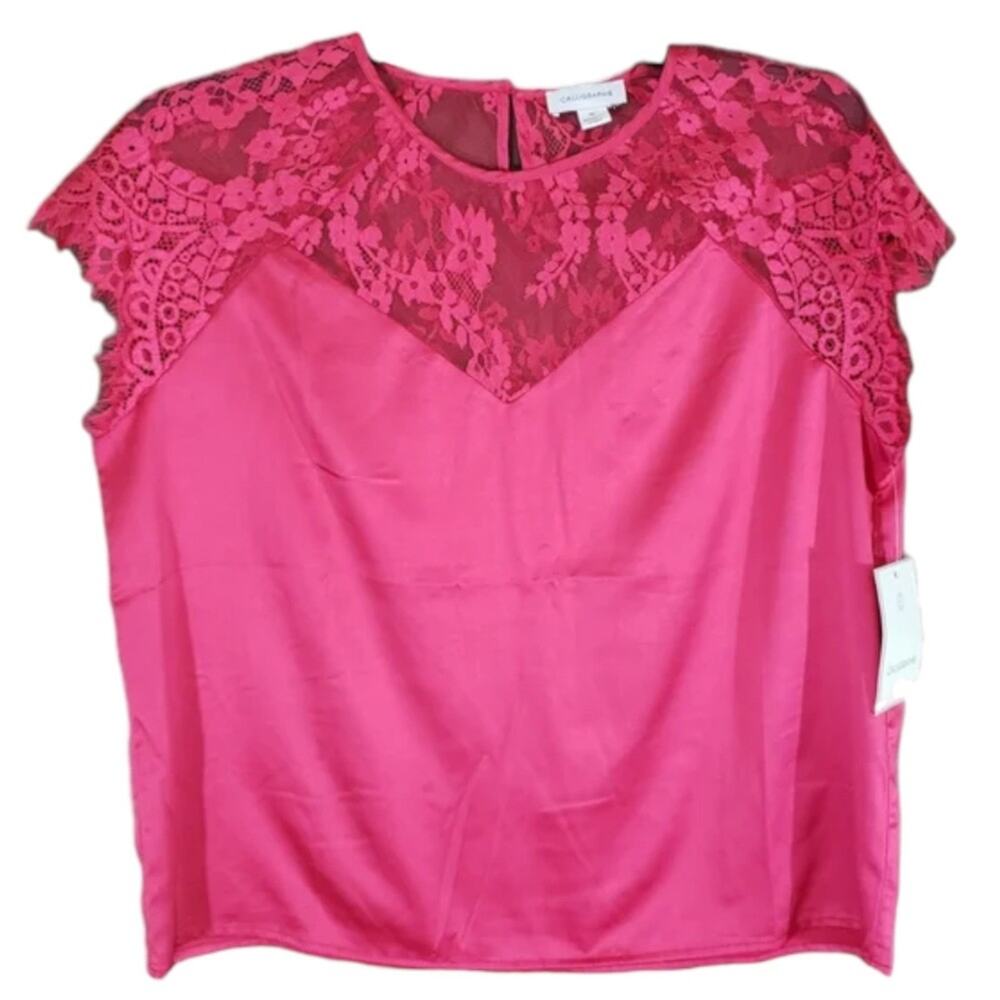 CALLIGRAPHIE Pink Lightweight Satin Lace Top, Small